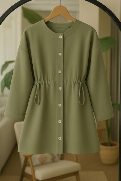 Metal düğmeli belkısmı büzgü lastikli Tunik Bej BK9528