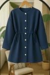 Metal düğmeli belkısmı büzgü lastikli Tunik  Lacivert BK9528