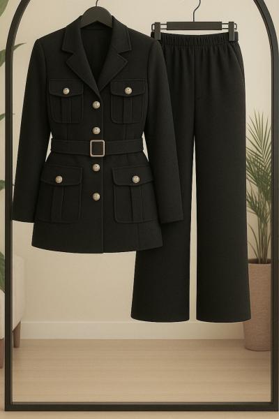 Metal Düğmeli pantolonlu Takım Siyah UMS50335