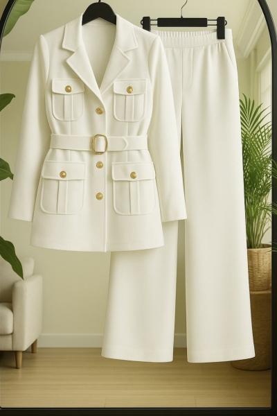 Metal Düğmeli pantolonlu Takım Beyaz UMS50335