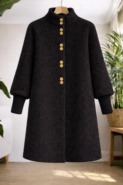 metal Düğmeli Uzun Sakallı Hırka Siyah SLT8052