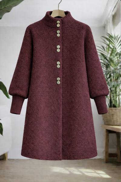 metal Düğmeli Uzun Sakallı Hırka Bordo SLT8052