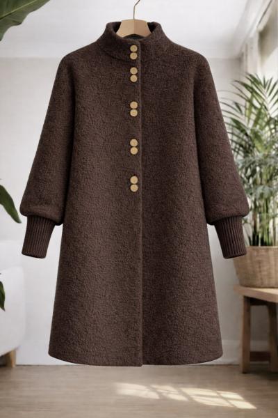 metal Düğmeli Uzun Sakallı Hırka Kahverengi SLT8052