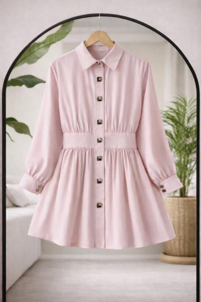 Metal Düğmeli  Tunik Pembe TCN40166
