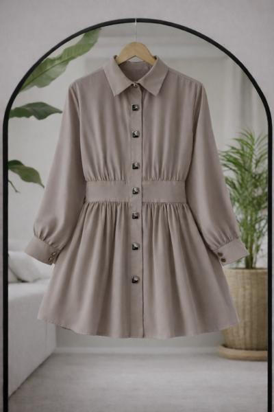 Metal Düğmeli  Tunik Vizon  TCN40166