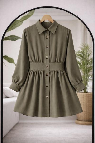 Metal Düğmeli  Tunik  Yeşil   TCN40166