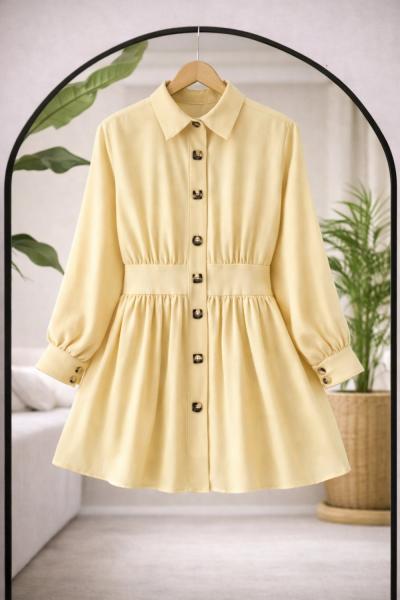 Metal Düğmeli  Tunik Sarı TCN40166