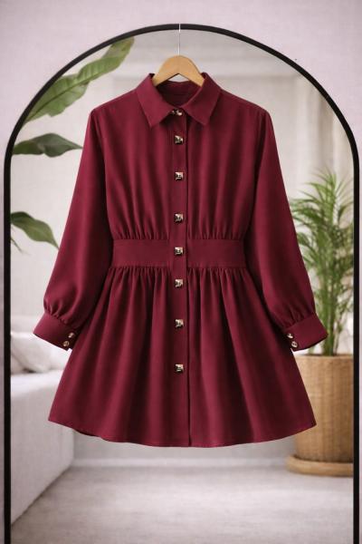 Metal Düğmeli  Tunik Bordo TCN40166
