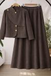 Metal Düğmeli  Keten Etekli takım Kahve TCN40171