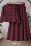 Metal Düğmeli  Keten Etekli takım Bordo TCN40171