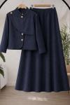 Metal Düğmeli  Keten Etekli takım Lacivert TCN40171