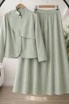 Metal Düğmeli  Keten Etekli takım Mintyeşil TCN40171