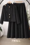 Metal Düğmeli  Keten Etekli takım Siyah TCN40171