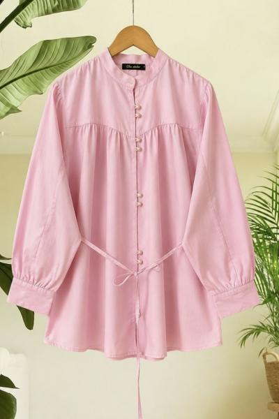 Metal düğmeli salaş tunik Pembe SL2080
