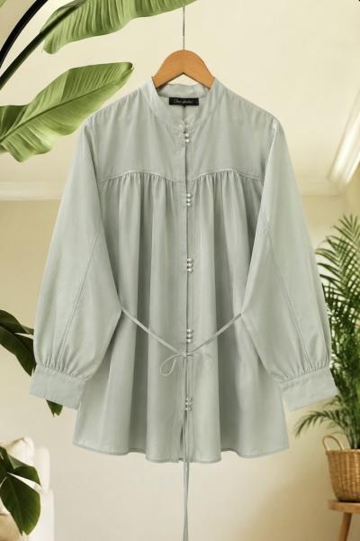 Metal düğmeli salaş tunik yeşil SL2080