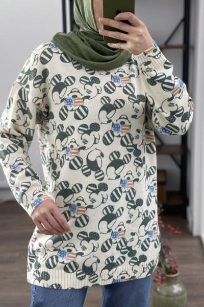 Mickey Mouse baskılı triko tunik