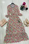 Mini karışık  fuşya Çiçek Desenli Elbise UMS932