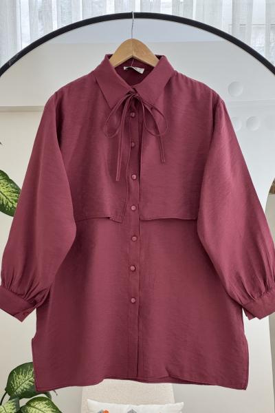Modal Kumaş Bolerolu Kuşaklı Tunik Bordo NV4516