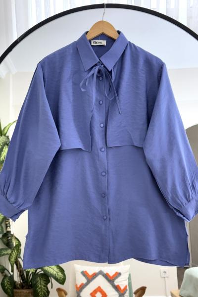 Modal Kumaş Bolerolu Kuşaklı Tunik İndigo NV4516