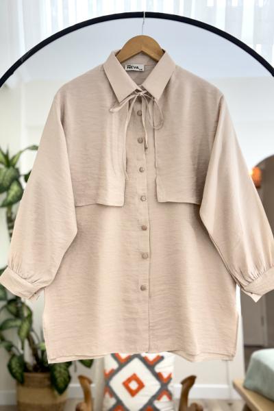 Modal Kumaş Bolerolu Kuşaklı Tunik Bej NV4516