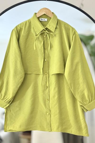 Modal Kumaş Bolerolu Kuşaklı Tunik Yağyeşili NV4516