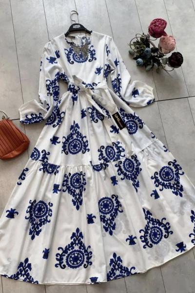 Motif işlemeli  mevlana elbise lacivert UMS5049