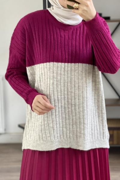 Mürdüm bej triko yumoş tunik