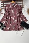 Muzkrep kumaş dijital baskılı tunik  Kahve  FİX1569