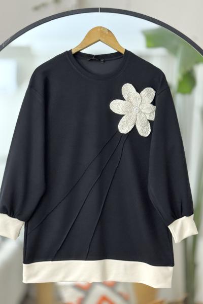 Nakış işlemeli Oyso tunik Siyah TCN 40107