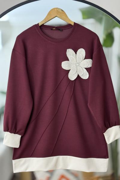 Nakış işlemeli Oyso tunik Bordo TCN 40107