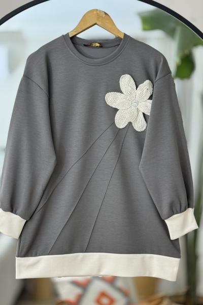 Nakış işlemeli Oyso tunik Antrasit TCN 40107