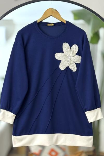 Nakış işlemeli Oyso tunik İndigo TCN 40107