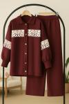 Nakış İşlemeli Triko Takım Bordo TCN40139