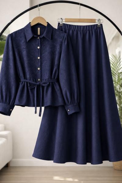 Nakış işleme gömlek Etek takım Lacivert TB8087