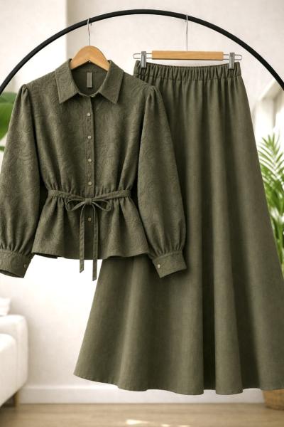 Nakış işleme gömlek Etek takım Haki TB8087