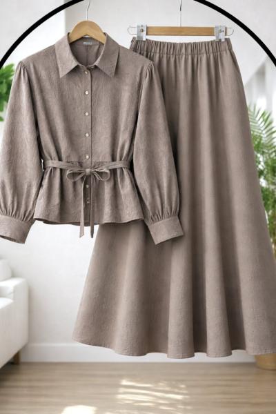 Nakış işleme gömlek Etek takım Vizon TB8087