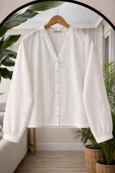 Nakış İşlemeli gömlek Ekru SL30390