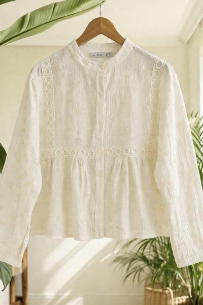 Nakış işlemeli müslim blüz bej QU30396