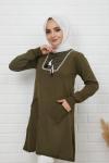 Nakış işlemeli Triko Tunik Yeşil NFS848
