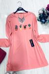 Nakış işlemeli Penye Tunik PudraUMS939