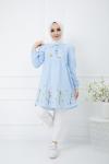Nakış İşlemeli Keten Tunik Mavi PKL975
