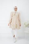 Nakış İşlemeli Keten Tunik Bej PKL975