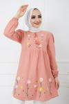 Nakış İşlemeli Keten Tunik Gül PKL975