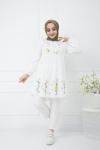 Nakış İşlemeli Keten Tunik Beyaz  PKL975