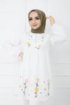 Nakış İşlemeli Keten Tunik Beyaz  PKL975