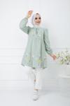 Nakış İşlemeli Keten Tunik Mintyeşili  PKL975