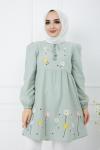 Nakış İşlemeli Keten Tunik Mintyeşili  PKL975