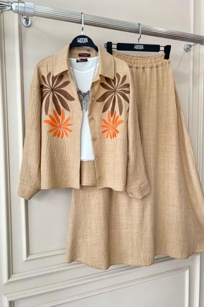 Nakış işlemeli keten etekli takım  Camel  UMS5072
