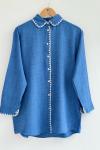 Nakış işlemeli Keten tünik gömlek Mavi DST30244