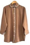 Nakış işlemeli Keten tünik gömlek Kahverengi  DST30244